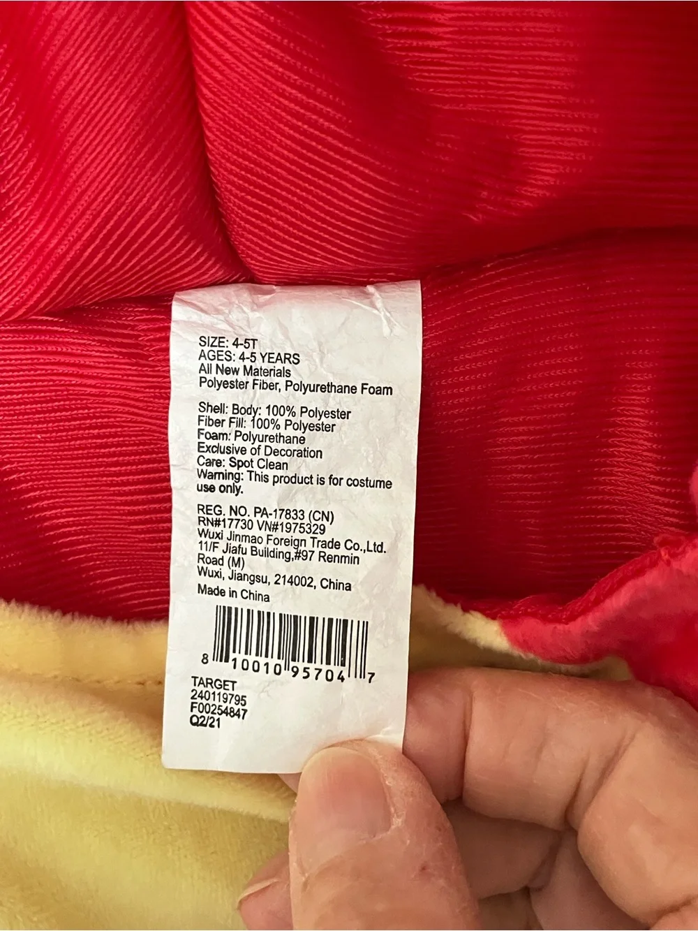 Target One Piece Red Yellow Dragon Halloween Costume Size 4-5T